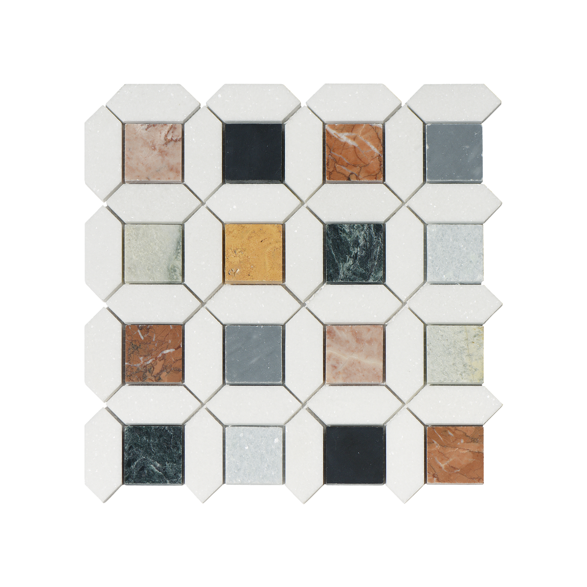 Natural Marble Bold Multicolour Mix Honed Mosaic