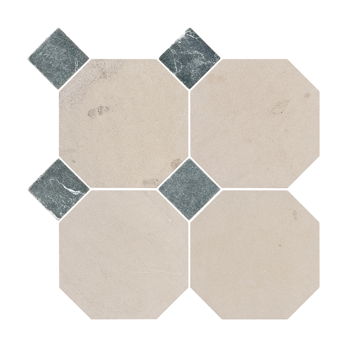 Natural Limestone Octagon Beige-Oct Honed with Nero Dot (Pack of 20)