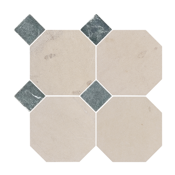 Natural Limestone Octagon Beige-Oct Honed with Nero Dot (Pack of 20)