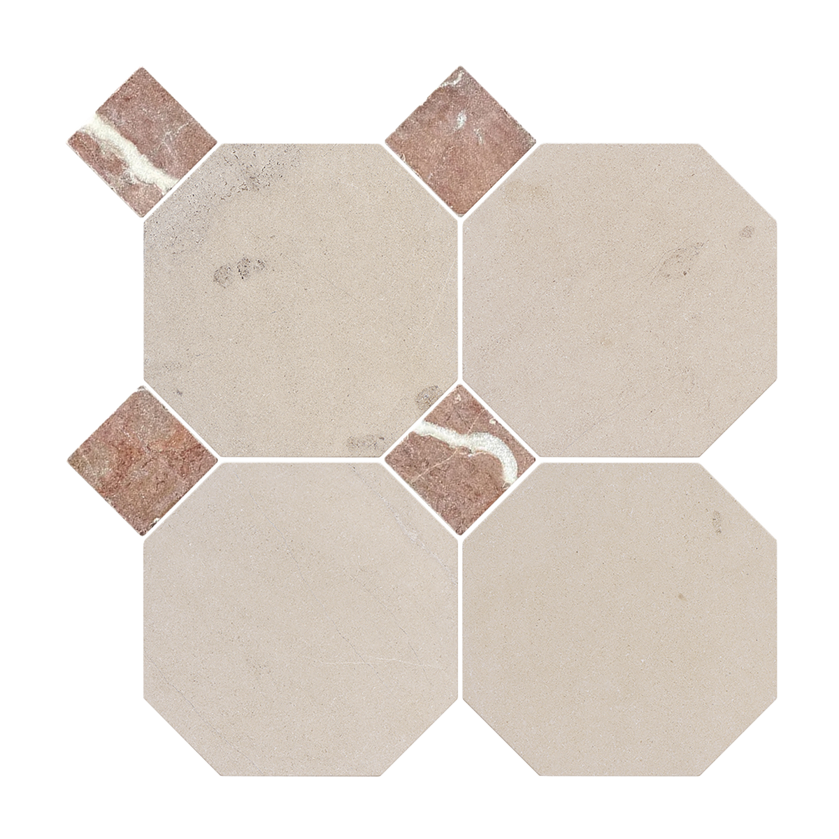 Natural Limestone Octagon Beige-Oct Honed with Rosso Dot (Pack of 20)