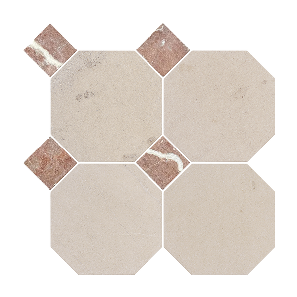 Natural Limestone Octagon Beige-Oct Honed with Rosso Dot (Pack of 20)