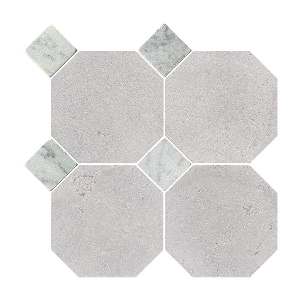 Natural Limestone Octagon Grey Honed with Bianco Dot (Pack of 20)