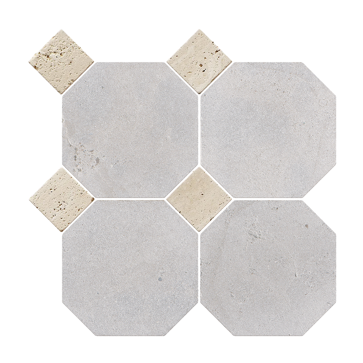 Natural Limestone Octagon Grey Honed with Marfil Dot (Pack of 20)