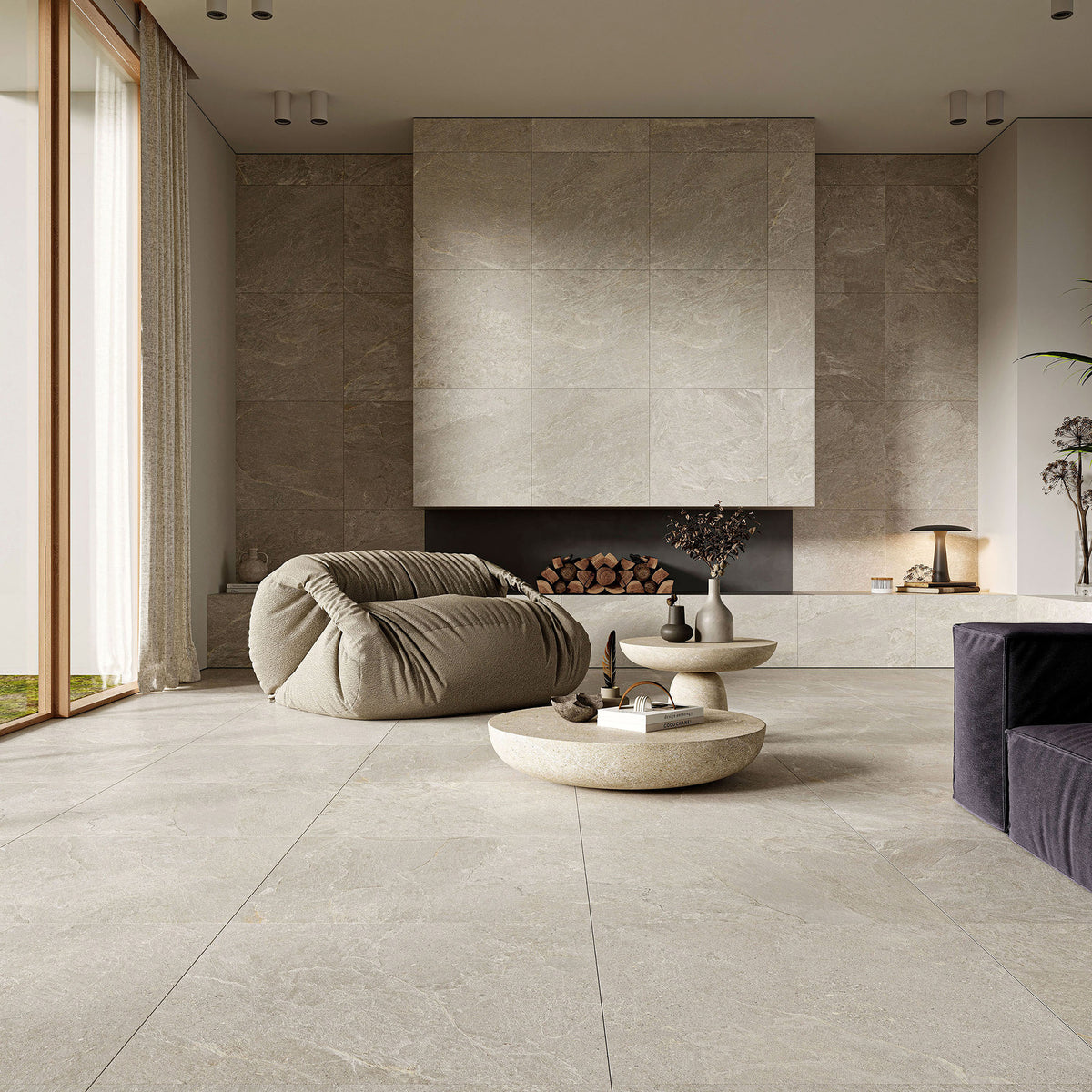 Greige Microtec Structured Extra Textured Tile - lifestyle view