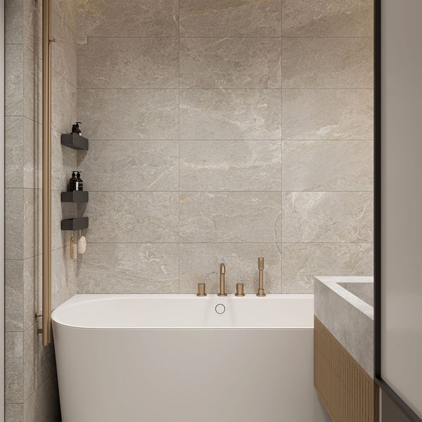 Greige Microtec Structured Extra Textured Tile - lifestyle view