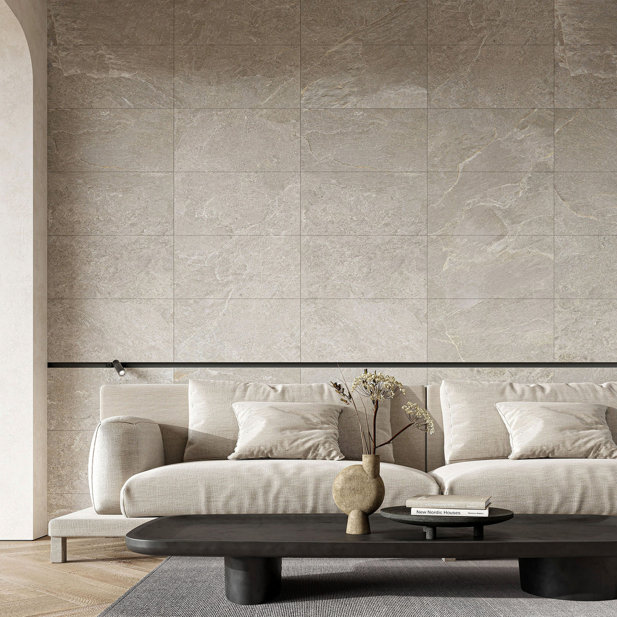 Greige Microtec Structured Extra Textured Tile - lifestyle view