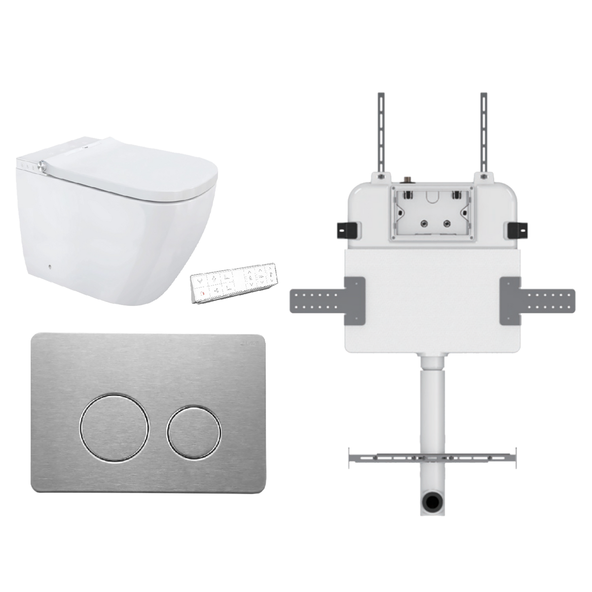 Soft Square Smart In Wall Toilet Suite Stainless Round Button Brushed Nickel