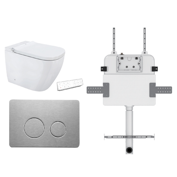 Soft Square Smart In Wall Toilet Suite Stainless Round Button Brushed Nickel
