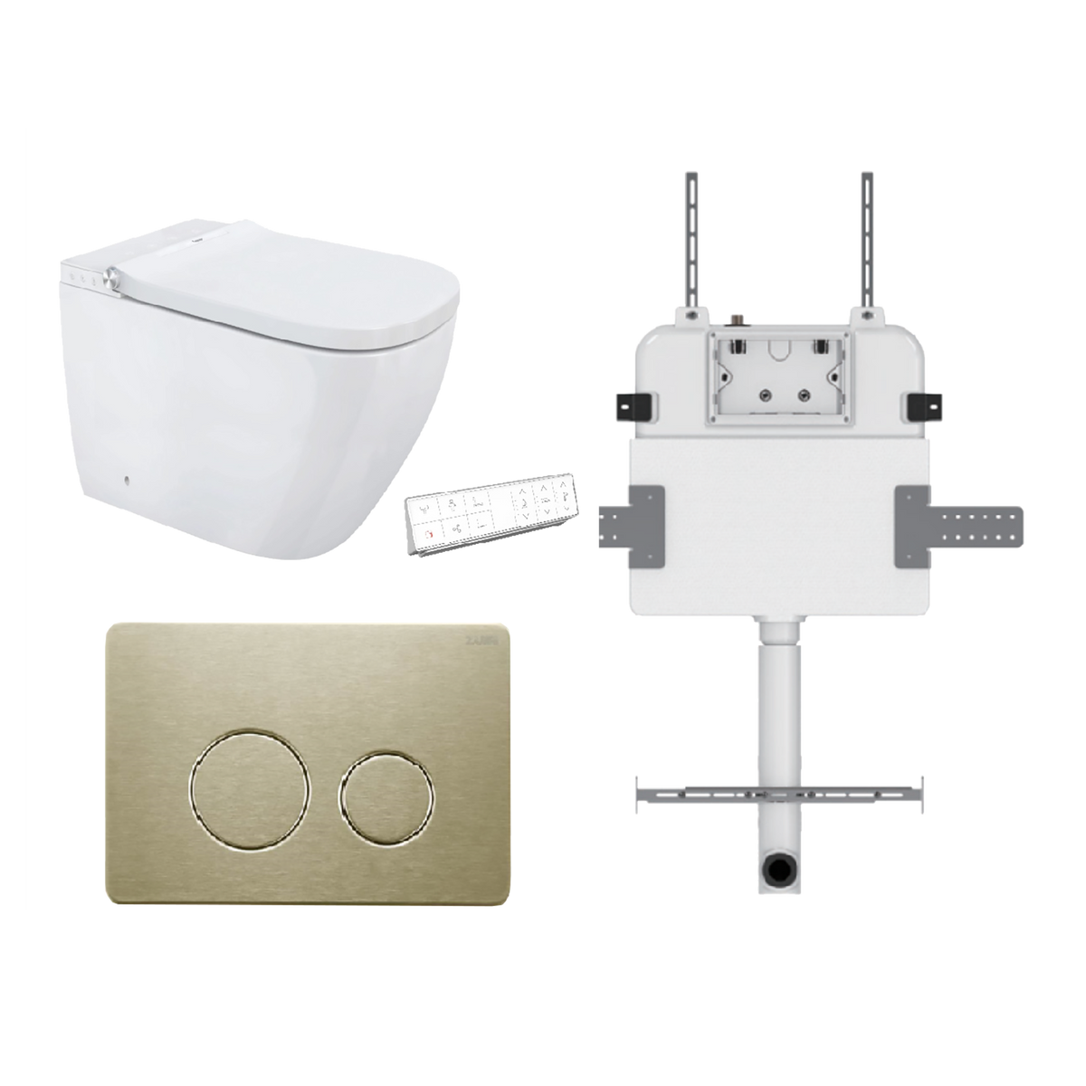 Soft Square Smart In Wall Toilet Suite Stainless Round Button Brushed Gold