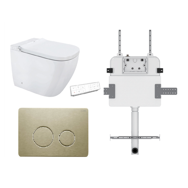 Soft Square Smart In Wall Toilet Suite Stainless Round Button Brushed Gold