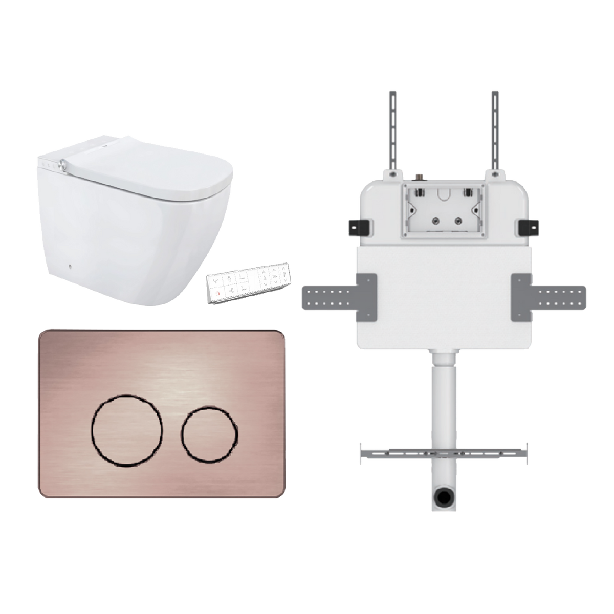 Soft Square Smart In Wall Toilet Suite Stainless Round Button Brushed Bronze