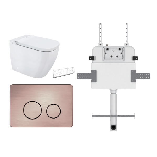 Soft Square Smart In Wall Toilet Suite Stainless Round Button Brushed Bronze
