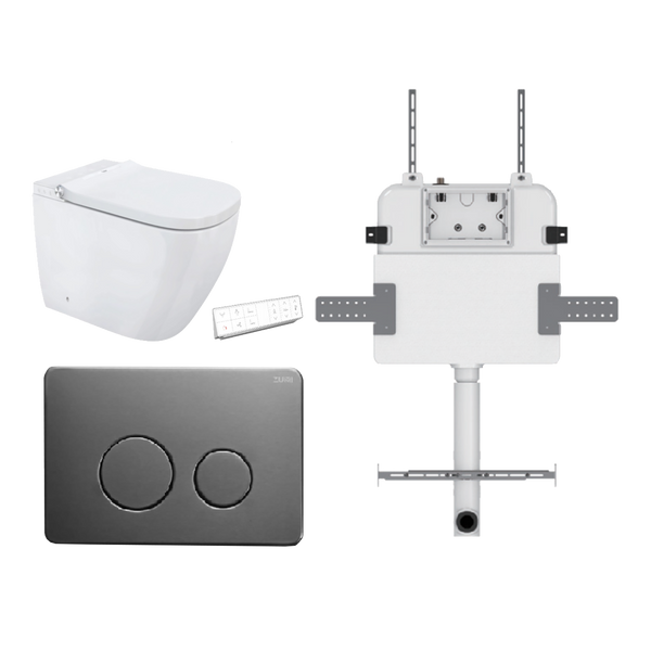 Soft Square Smart In Wall Toilet Suite Stainless Round Button Brushed Gun Metal