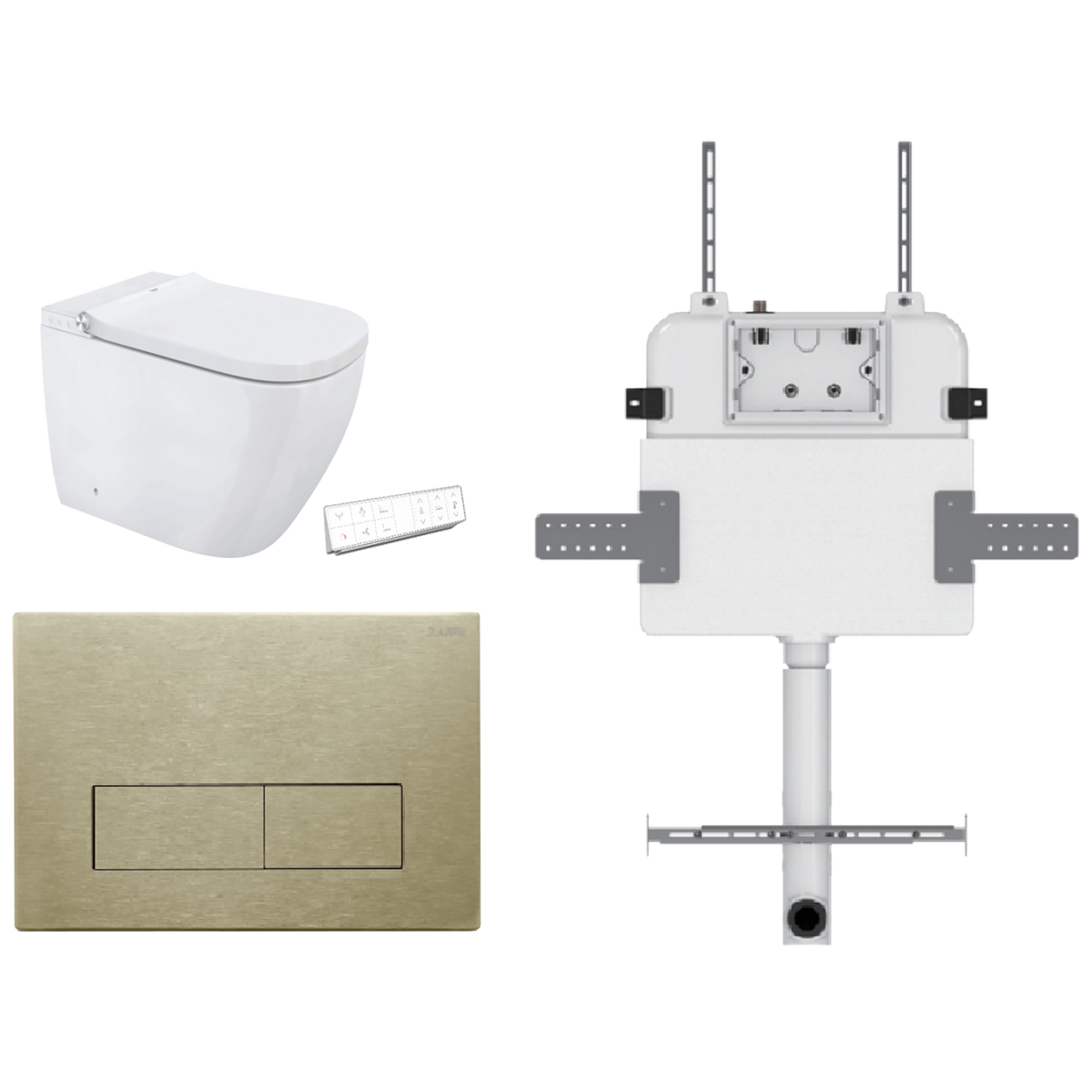 Soft Square Smart In Wall Toilet Suite Stainless Square Button Brushed Gold