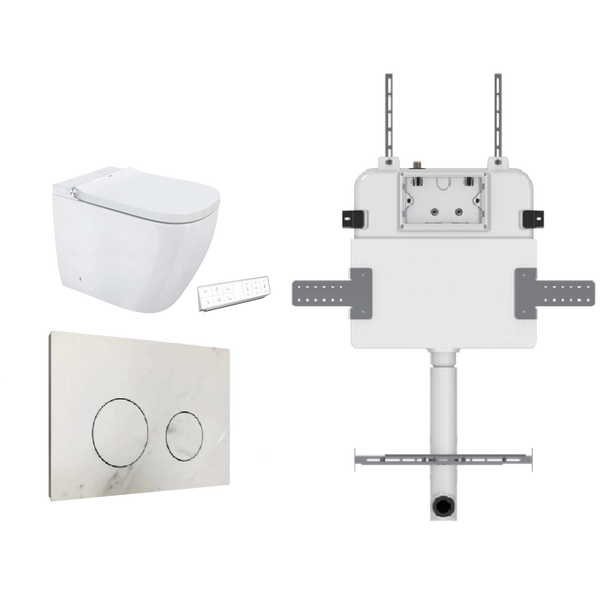 Soft Square Smart In Wall Toilet Suite Porcelain Button Marble White