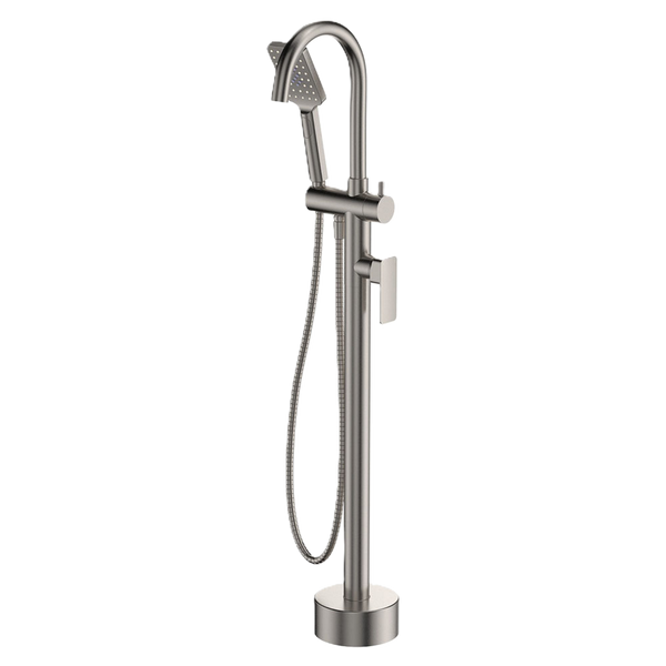 Floor Mounted Bath Mixer with Hand Shower Brushed Nickel
