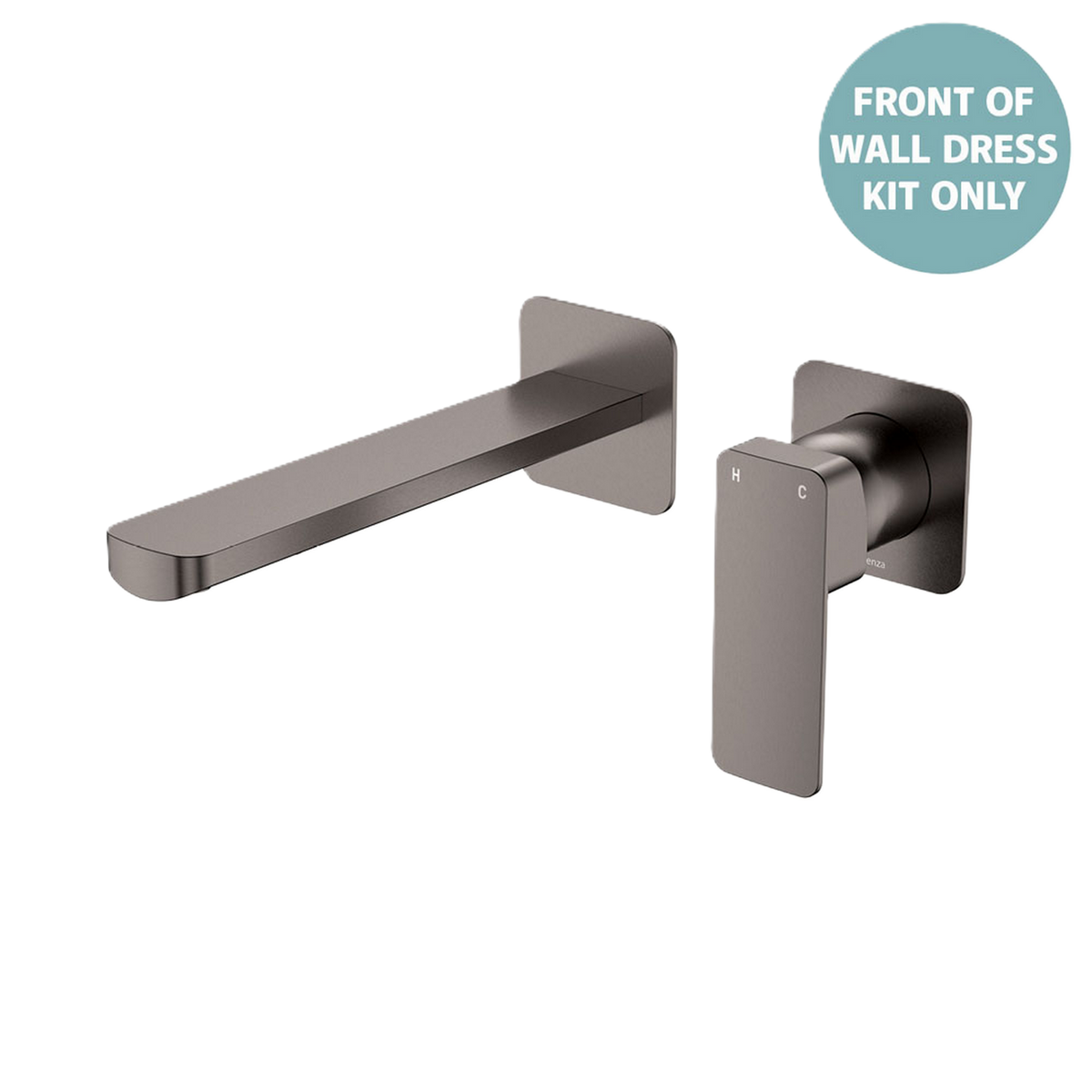 Basin/Bath Wall Mixer Set Square Plates Outlet 200mm Trim Kit Gun Metal