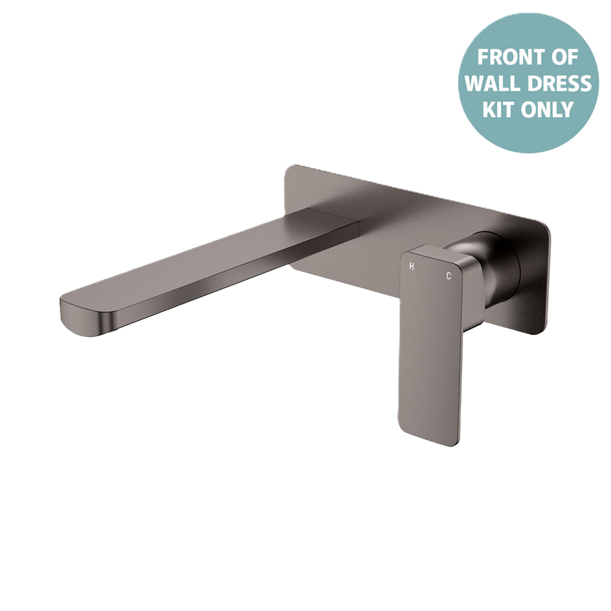 Basin/Bath Wall Mixer Set Large Rectangular Plate 200mm Trim Kit Gun Metal