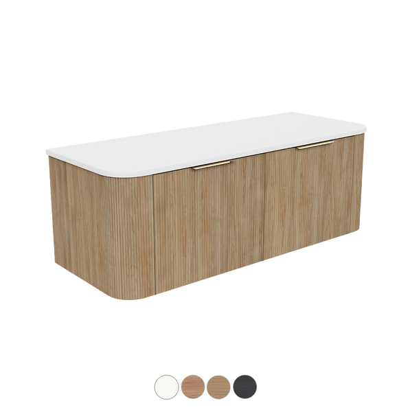 Wall Hung Vanity Curved 1200 Double Bowl Stone or Soild Surface Top