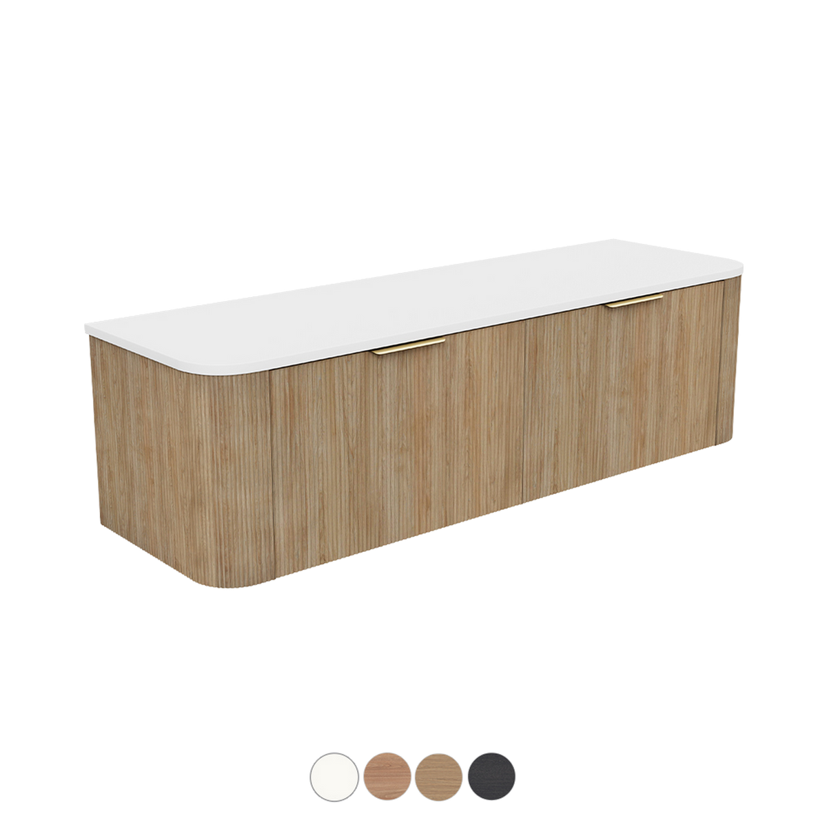 Wall Hung Vanity Curved 1500 Double Bowl Stone or Soild Surface Top