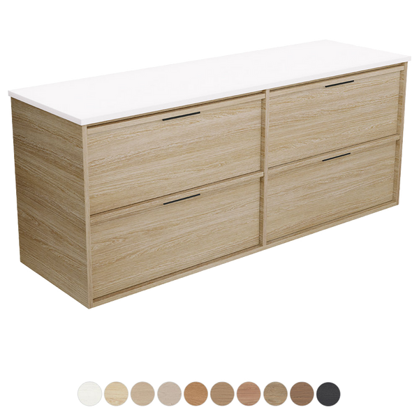 Wall Hung Vanity 1500 Double Bowl Stone or Soild Surface Top