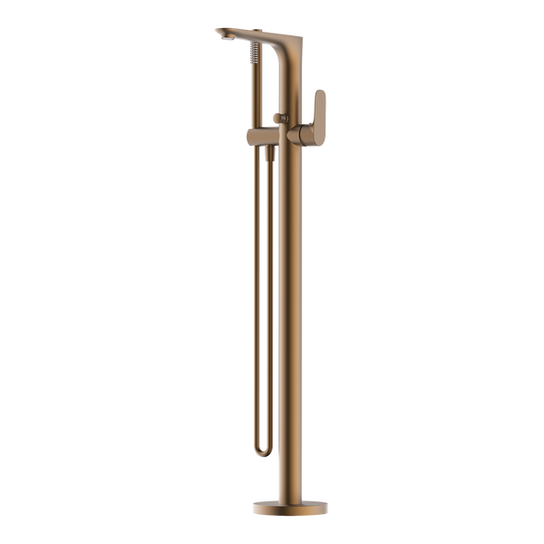 Floor Bath Mixer with Hand Held Shower Brushed Copper