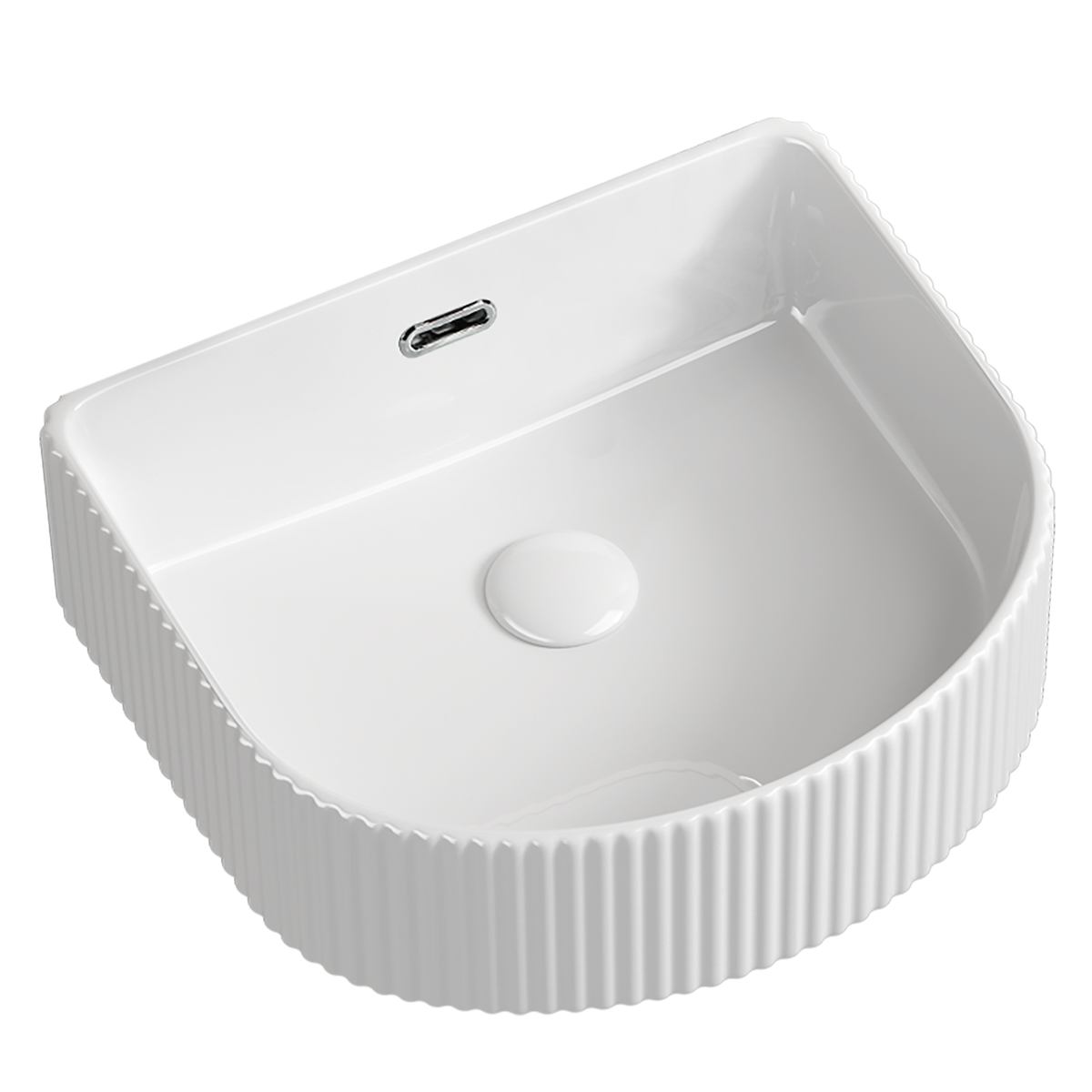 Arch Fluted Vessel Basin NTH Gloss White 450x350