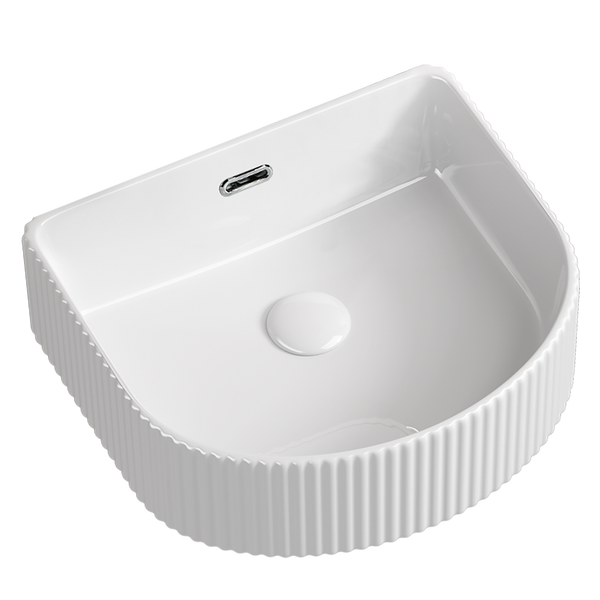 Arch Fluted Vessel Basin NTH Gloss White 450x350