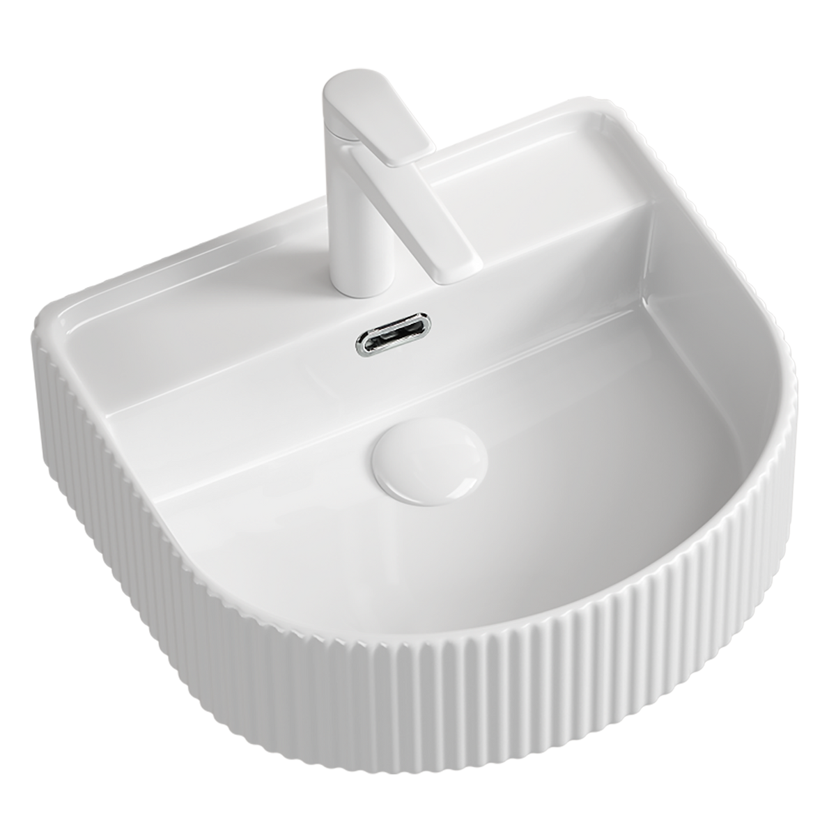 Arch Fluted Vessel Basin 1TH Gloss White 450x350