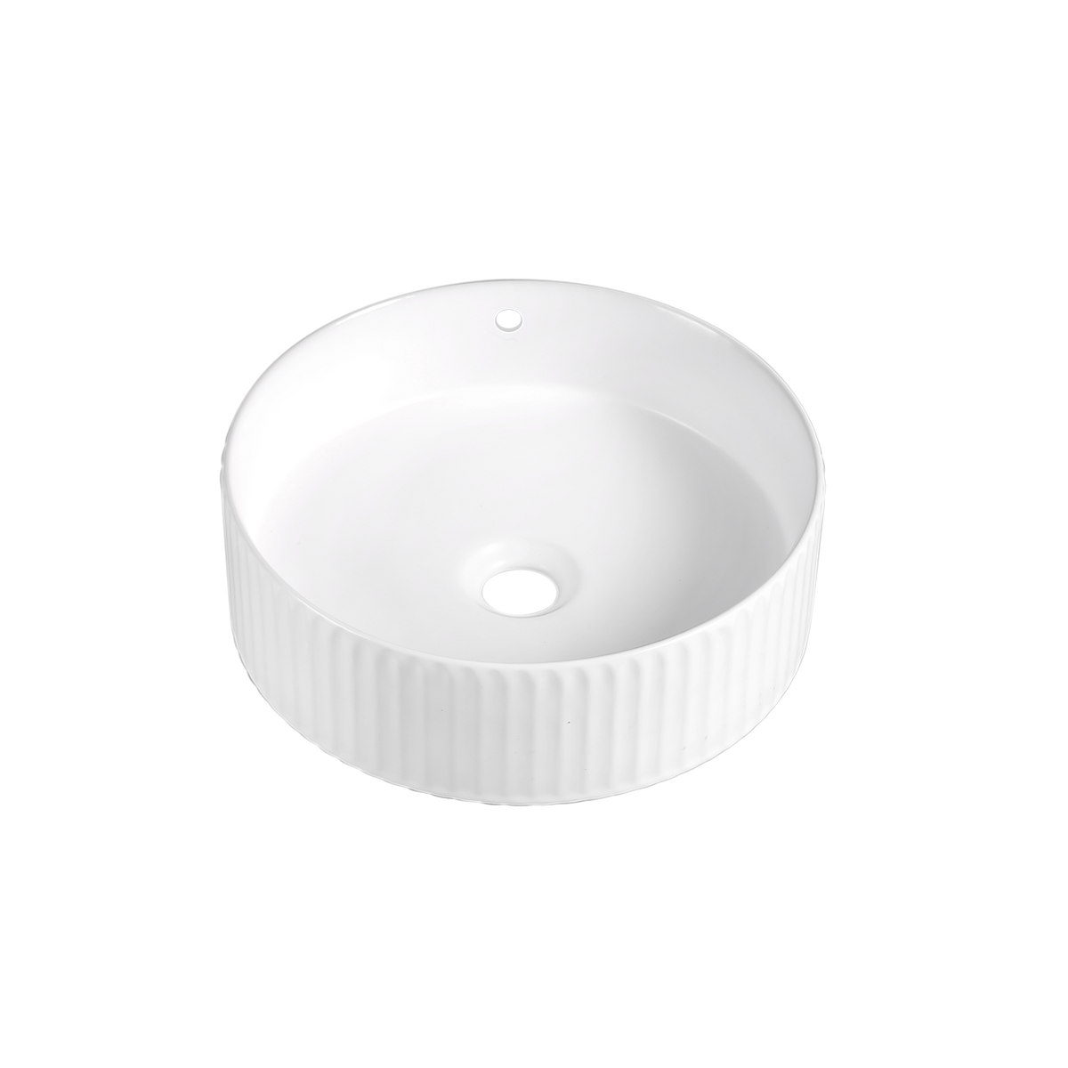 Fluted Round Vessel Basin NTH Gloss White with Overflow 360