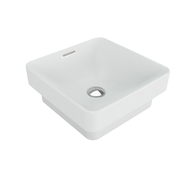 Square Semi Recess 1TH Gloss White with Overflow 370x370
