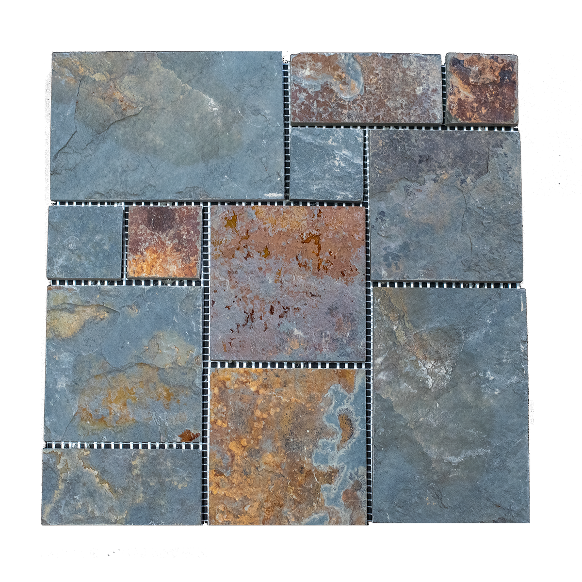 Natural Slate Multicolour Large Matt Mosaic (Pack of 4)
