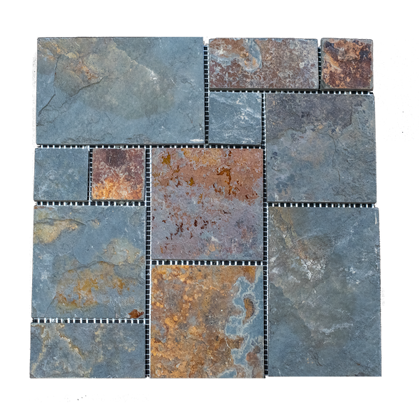 Natural Slate Multicolour Large Matt Mosaic (Pack of 4)