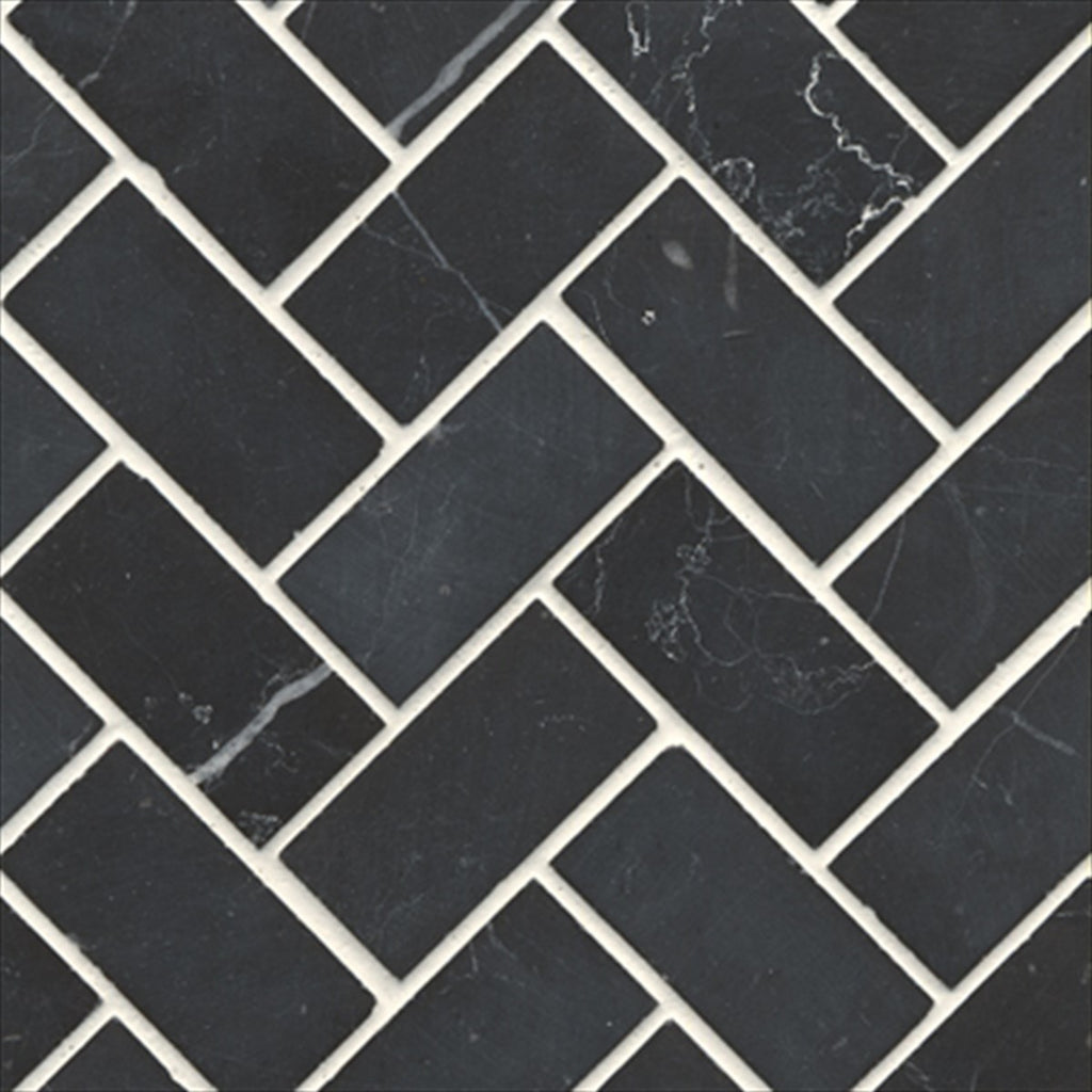 Natural Marble Nero Herringbone Honed Mosaic