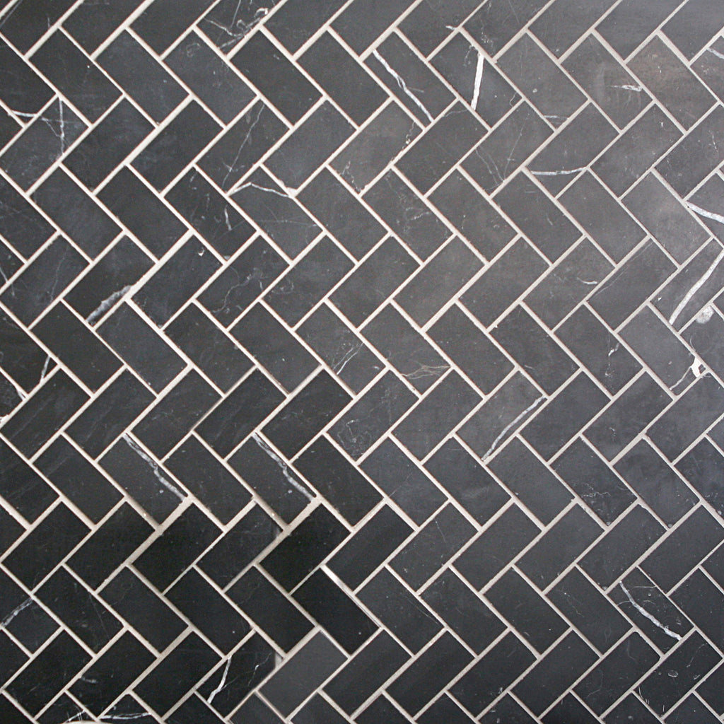 Natural Marble Nero Herringbone Honed Mosaic - lifestyle view