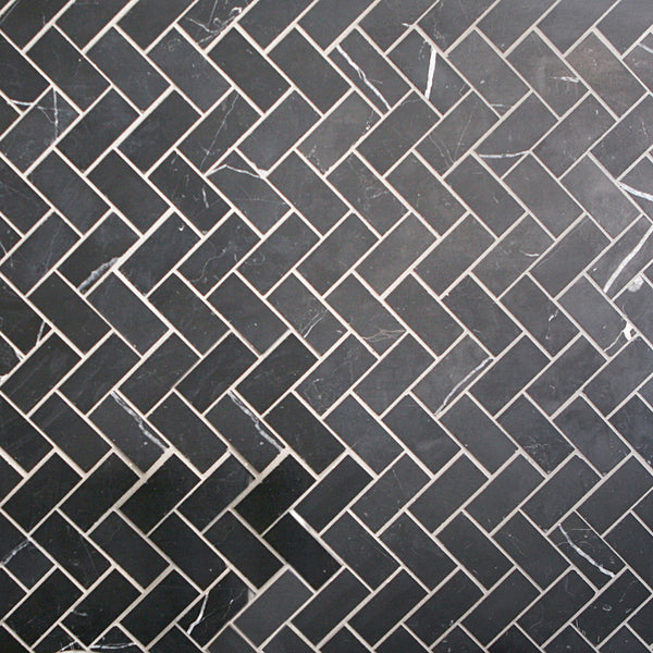 Natural Marble Nero Herringbone Honed Mosaic - lifestyle view