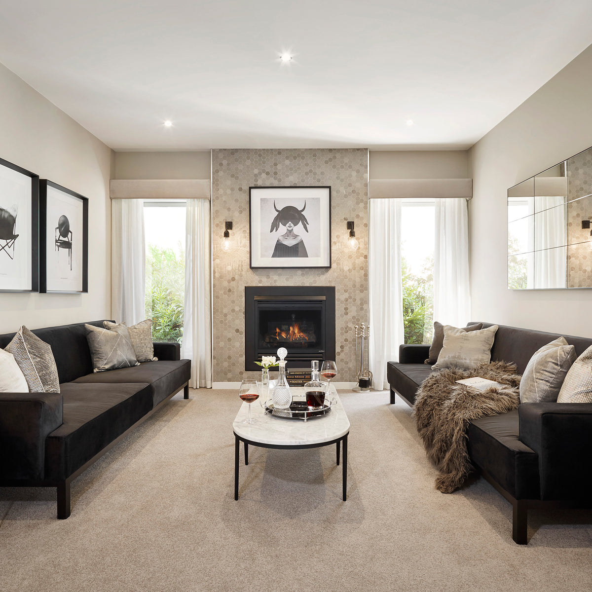 Natural Marble Cinder Dark Grey Hexagon Honed Mosaic - lifestyle view