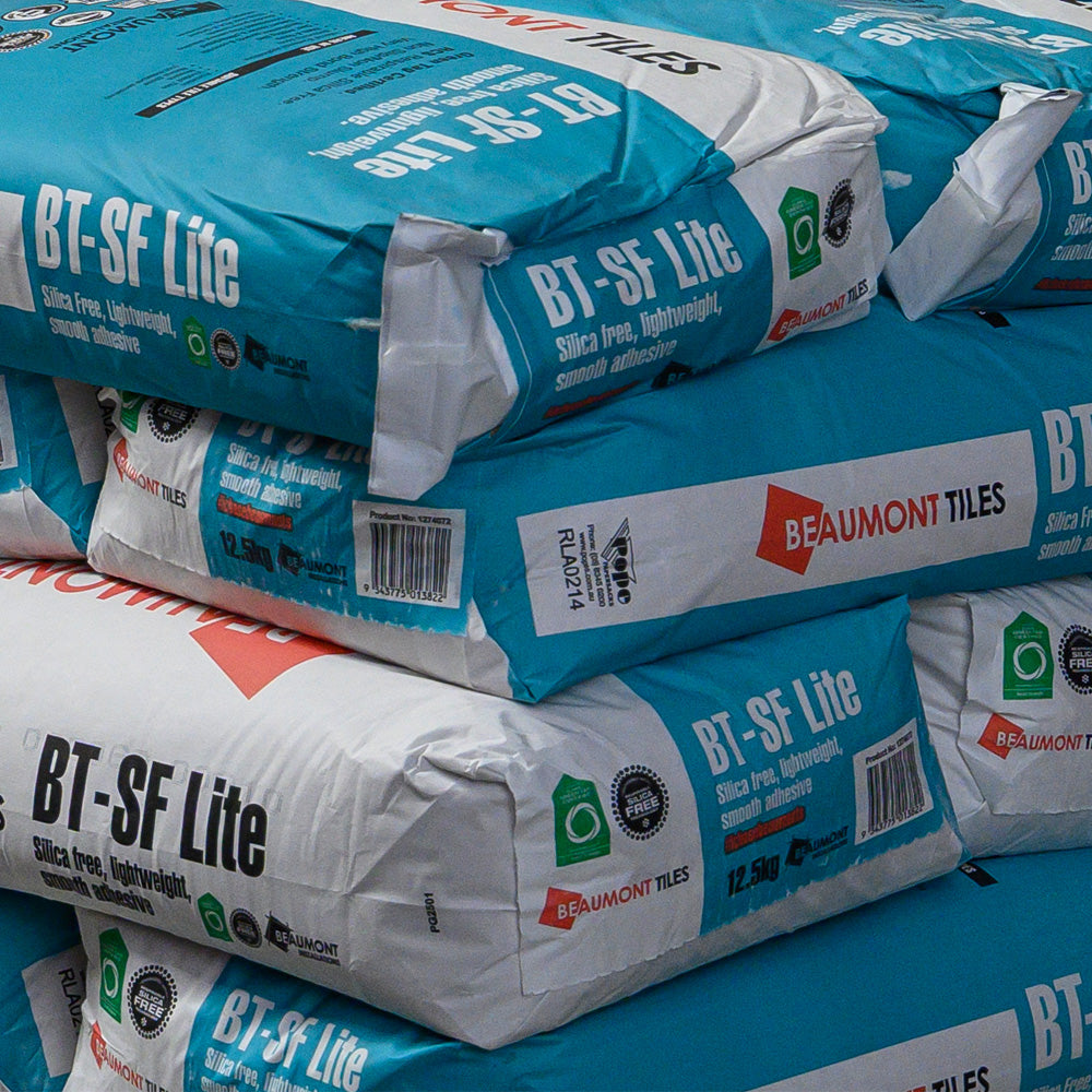 Lightweight tile adhesive bags for fixing porcelain, ceramic and natural stone tiles during installation.