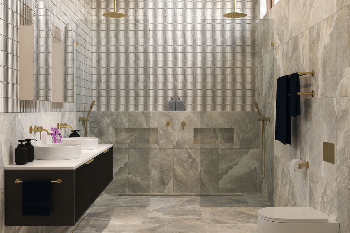 Recessed shower shelves