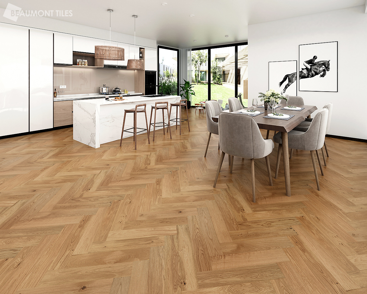 Enchant Honey Caramel Herringbone European Oak Engineered Timber Textured 14.5/3