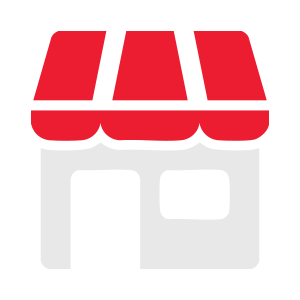 Tile showroom icon featuring a storefront with a red awning.