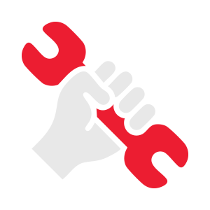Tile installation and renovation tools icon featuring a hand holding a spanner.