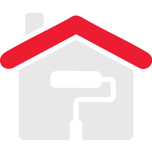 Home renovation consultation icon featuring a house with a paint roller and chat symbol.